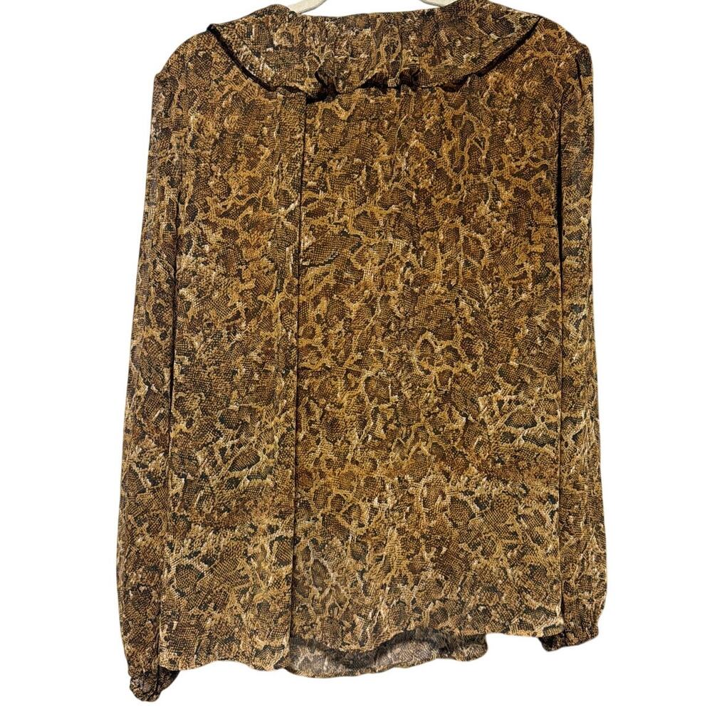 Bar III XXL Brown Black Snake Print Ruffle V-Neck Long Sleeve Blouse - Picture 3 of 6